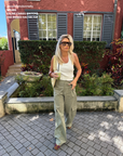 Celine cargo pants matcha green influencer styling Australian boutique resort wear fashion inspiration