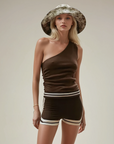 Nueva Vida bucket hat brown detail shot Australian boutique resort accessories craftsmanship
