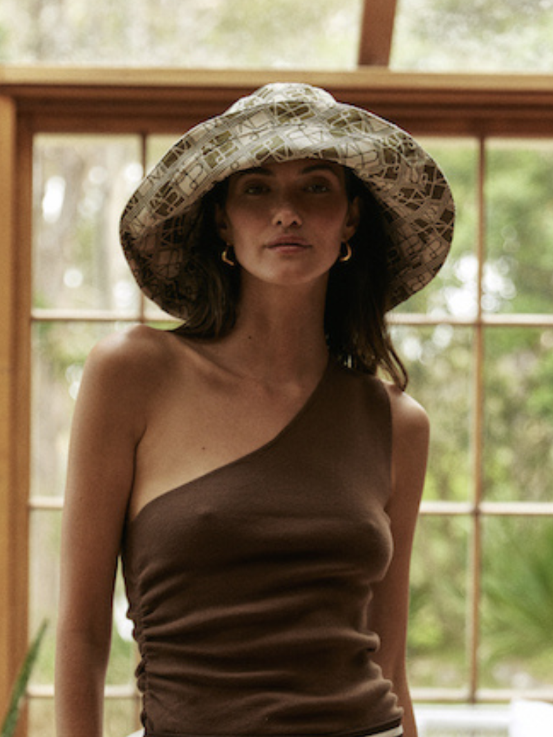 Nueva Vida bucket hat brown lifestyle styling Australian boutique resort wear vacation accessories
