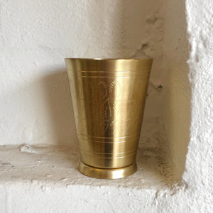 handmade brass lassi cup leaf etching
