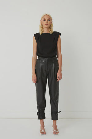 friend of audrey alex belted vegan leather tapered pants black